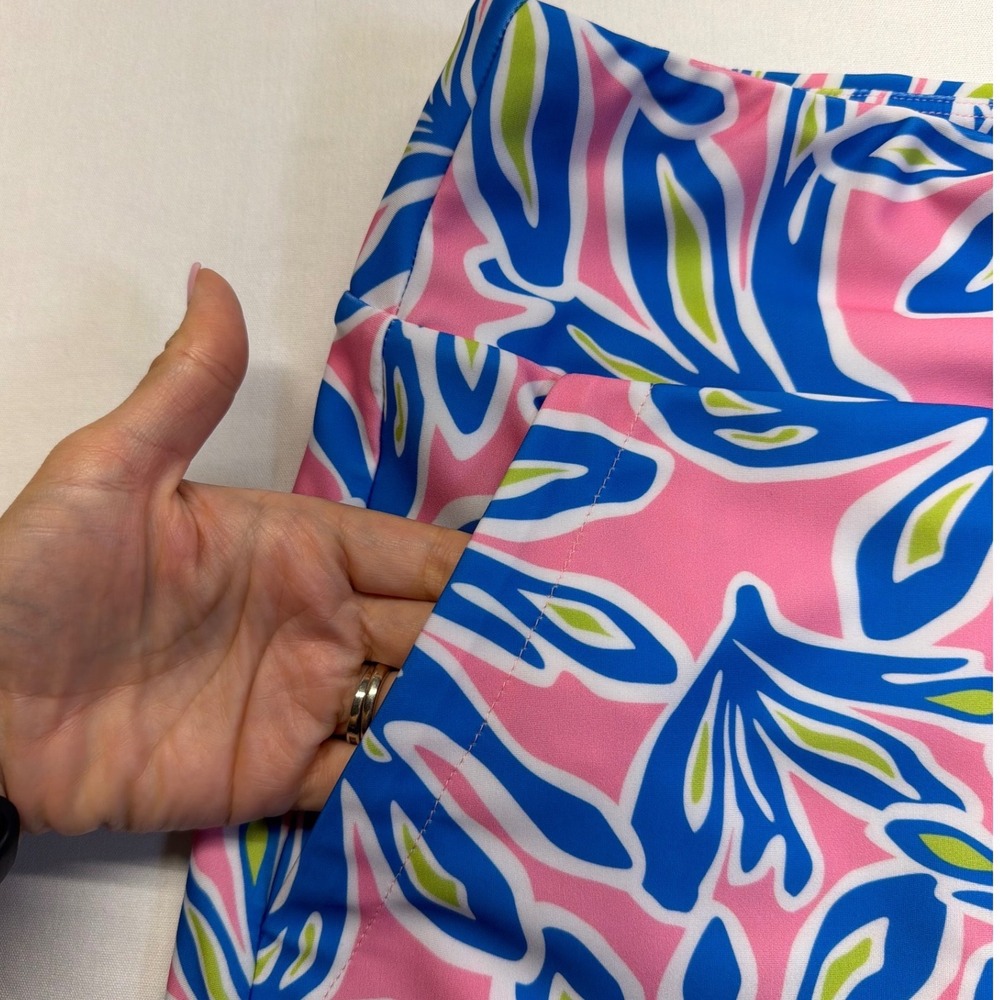 Katherine Way Golf Skort Set L Pink Blue Tropical Print Tennis Pickleball Resort - Picture 11 of 14